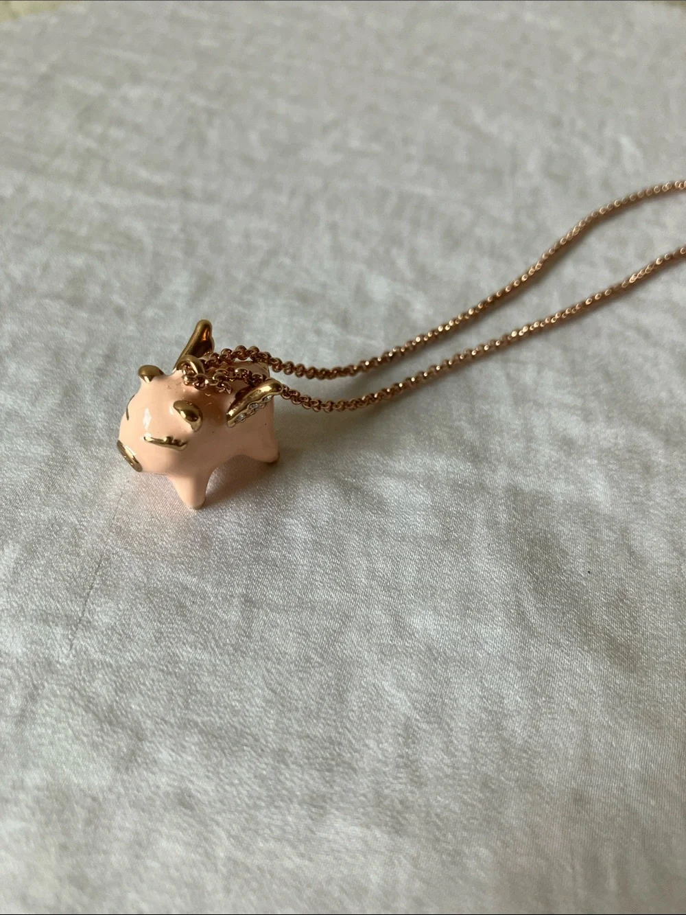 Kate Spade: Rose Gold Tone Pig “When Pigs Fly”Pendant Necklace- Dust Bag